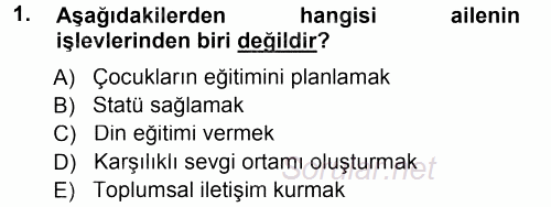 Aile İçi Uyumlu Etkileşim 2014 - 2015 Ara Sınavı 1.Soru