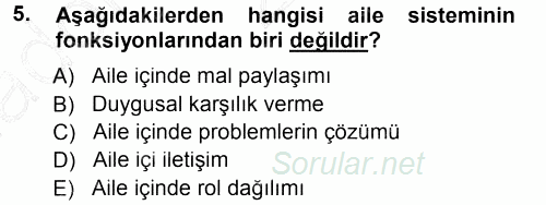 Aile İçi Uyumlu Etkileşim 2014 - 2015 Ara Sınavı 5.Soru