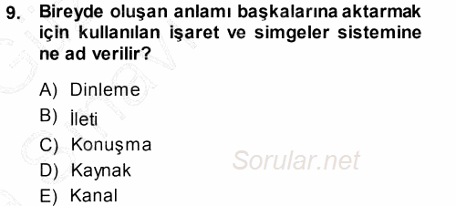 Aile İçi Uyumlu Etkileşim 2014 - 2015 Ara Sınavı 9.Soru