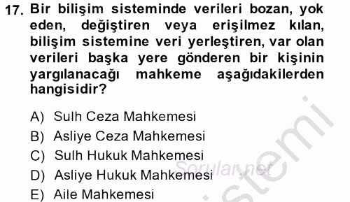 Temel Bilgi Teknolojileri 2 2014 - 2015 Ara Sınavı 17.Soru