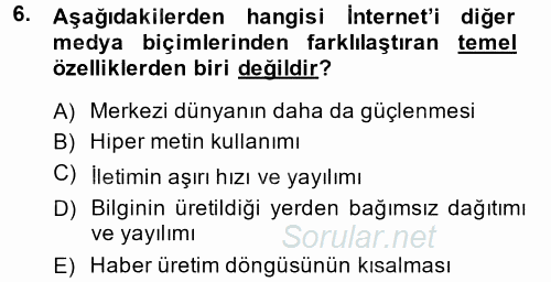 Temel Bilgi Teknolojileri 2 2014 - 2015 Ara Sınavı 6.Soru