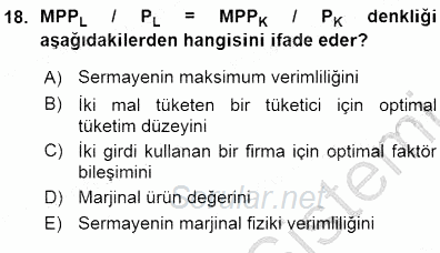 İktisada Giriş 1 2015 - 2016 Ara Sınavı 18.Soru