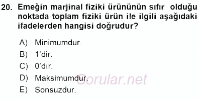 İktisada Giriş 1 2015 - 2016 Ara Sınavı 20.Soru