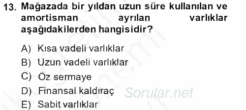 Perakende Yönetimi 2014 - 2015 Dönem Sonu Sınavı 13.Soru