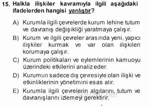 Perakende Yönetimi 2014 - 2015 Dönem Sonu Sınavı 15.Soru