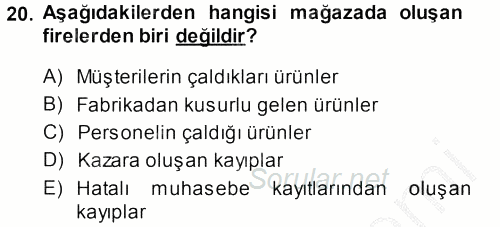 Perakende Yönetimi 2014 - 2015 Dönem Sonu Sınavı 20.Soru