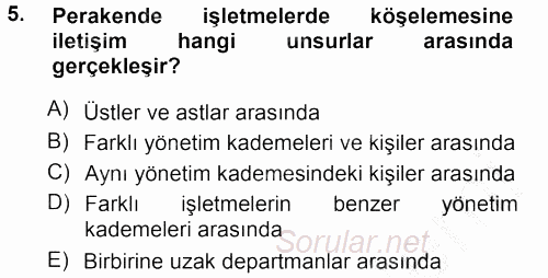 Perakende Yönetimi 2014 - 2015 Dönem Sonu Sınavı 5.Soru