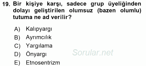 Sosyal Psikoloji 2 2017 - 2018 Ara Sınavı 19.Soru