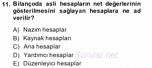 Genel Muhasebe 2014 - 2015 Ara Sınavı 11.Soru