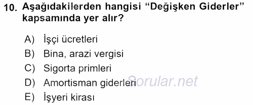 İşletme İlkeleri 2016 - 2017 Dönem Sonu Sınavı 10.Soru