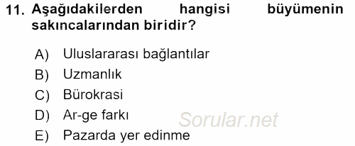 İşletme İlkeleri 2016 - 2017 Dönem Sonu Sınavı 11.Soru