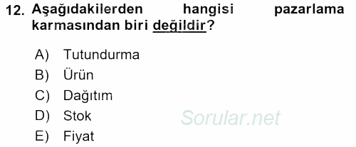 İşletme İlkeleri 2016 - 2017 Dönem Sonu Sınavı 12.Soru