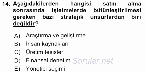 İşletme İlkeleri 2016 - 2017 Dönem Sonu Sınavı 14.Soru