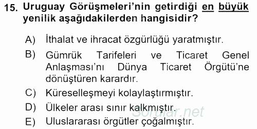 İşletme İlkeleri 2016 - 2017 Dönem Sonu Sınavı 15.Soru