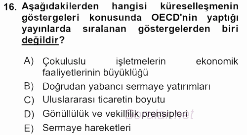 İşletme İlkeleri 2016 - 2017 Dönem Sonu Sınavı 16.Soru