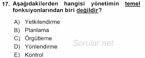 İşletme İlkeleri 2016 - 2017 Dönem Sonu Sınavı 17.Soru