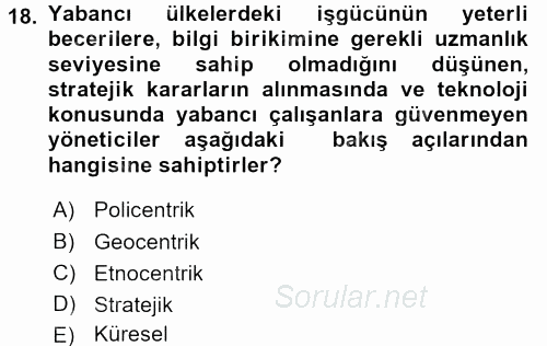 İşletme İlkeleri 2016 - 2017 Dönem Sonu Sınavı 18.Soru