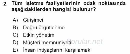 İşletme İlkeleri 2016 - 2017 Dönem Sonu Sınavı 2.Soru