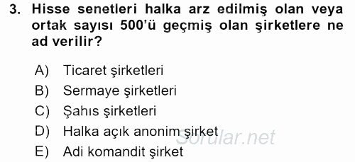 İşletme İlkeleri 2016 - 2017 Dönem Sonu Sınavı 3.Soru