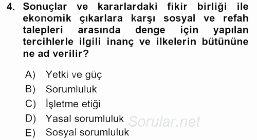 İşletme İlkeleri 2016 - 2017 Dönem Sonu Sınavı 4.Soru