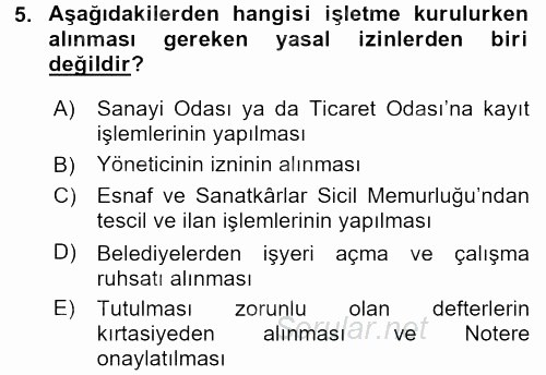 İşletme İlkeleri 2016 - 2017 Dönem Sonu Sınavı 5.Soru