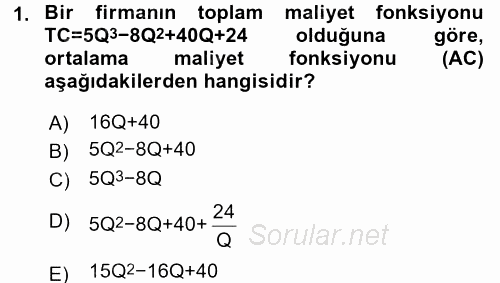 Matematiksel İktisat 2016 - 2017 Ara Sınavı 1.Soru