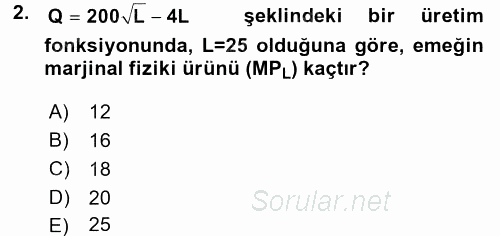 Matematiksel İktisat 2016 - 2017 Ara Sınavı 2.Soru