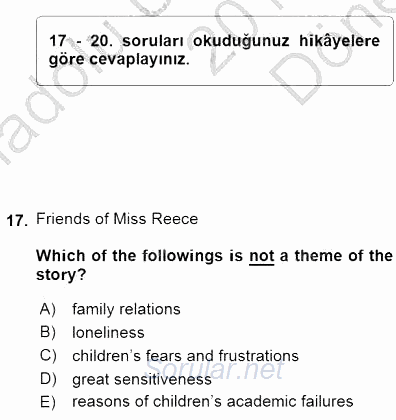 Okuma Ve Yazma Becerileri 1 2015 - 2016 Dönem Sonu Sınavı 17.Soru