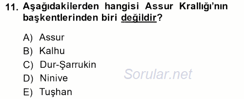 Eski Mezopotamya ve Mısır Tarihi 2014 - 2015 Dönem Sonu Sınavı 11.Soru