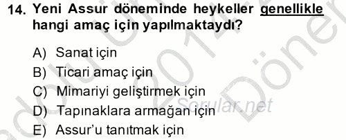 Eski Mezopotamya ve Mısır Tarihi 2014 - 2015 Dönem Sonu Sınavı 14.Soru