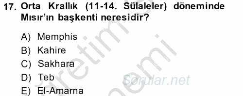 Eski Mezopotamya ve Mısır Tarihi 2014 - 2015 Dönem Sonu Sınavı 17.Soru