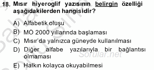 Eski Mezopotamya ve Mısır Tarihi 2014 - 2015 Dönem Sonu Sınavı 18.Soru