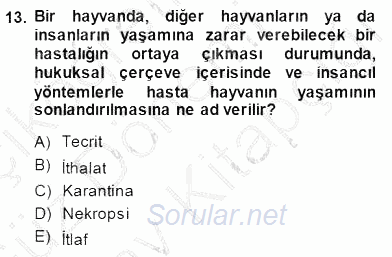 Veteriner Hizmetleri Mevzuatı ve Etik 2014 - 2015 Dönem Sonu Sınavı 13.Soru