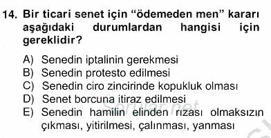 Bankacılık Hizmet Ürünleri 2012 - 2013 Ara Sınavı 14.Soru