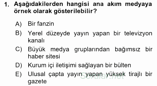 Yeni Toplumsal Hareketler 2017 - 2018 Dönem Sonu Sınavı 1.Soru