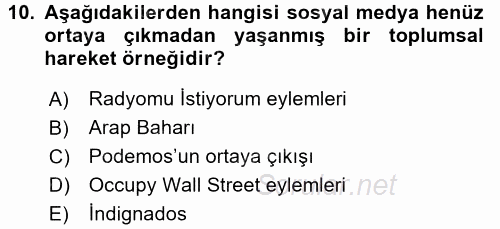 Yeni Toplumsal Hareketler 2017 - 2018 Dönem Sonu Sınavı 10.Soru