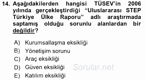 Yeni Toplumsal Hareketler 2017 - 2018 Dönem Sonu Sınavı 14.Soru