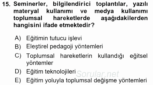 Yeni Toplumsal Hareketler 2017 - 2018 Dönem Sonu Sınavı 15.Soru