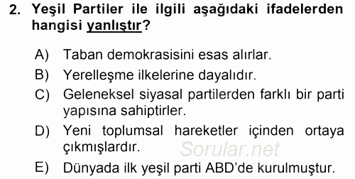 Yeni Toplumsal Hareketler 2017 - 2018 Dönem Sonu Sınavı 2.Soru