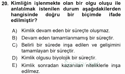 Yeni Toplumsal Hareketler 2017 - 2018 Dönem Sonu Sınavı 20.Soru