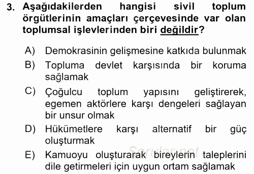 Yeni Toplumsal Hareketler 2017 - 2018 Dönem Sonu Sınavı 3.Soru