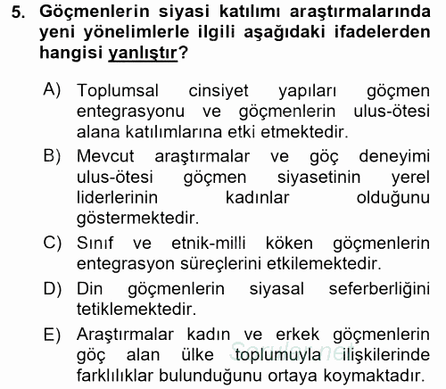 Yeni Toplumsal Hareketler 2017 - 2018 Dönem Sonu Sınavı 5.Soru