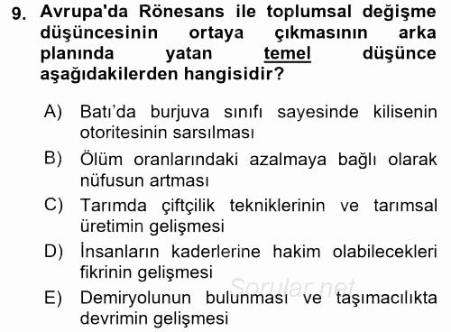 Yeni Toplumsal Hareketler 2017 - 2018 Dönem Sonu Sınavı 9.Soru