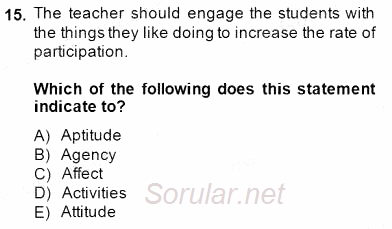 Özel Öğretim Yöntemleri 2014 - 2015 Dönem Sonu Sınavı 15.Soru
