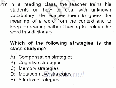 Özel Öğretim Yöntemleri 2014 - 2015 Dönem Sonu Sınavı 17.Soru
