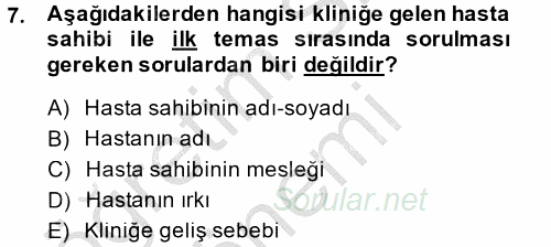 Temel Klinik Bilgisi 2014 - 2015 Dönem Sonu Sınavı 7.Soru