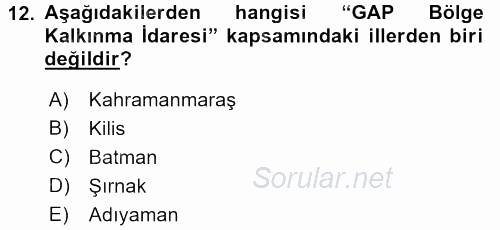 Kamu Özel Kesim Yapısı Ve İlişkileri 2016 - 2017 Dönem Sonu Sınavı 12.Soru