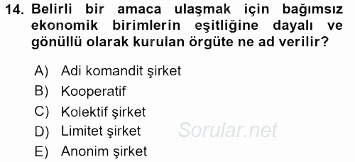 Kamu Özel Kesim Yapısı Ve İlişkileri 2016 - 2017 Dönem Sonu Sınavı 14.Soru