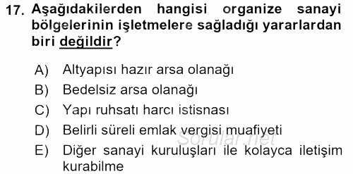 Kamu Özel Kesim Yapısı Ve İlişkileri 2016 - 2017 Dönem Sonu Sınavı 17.Soru
