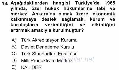 Kamu Özel Kesim Yapısı Ve İlişkileri 2016 - 2017 Dönem Sonu Sınavı 18.Soru
